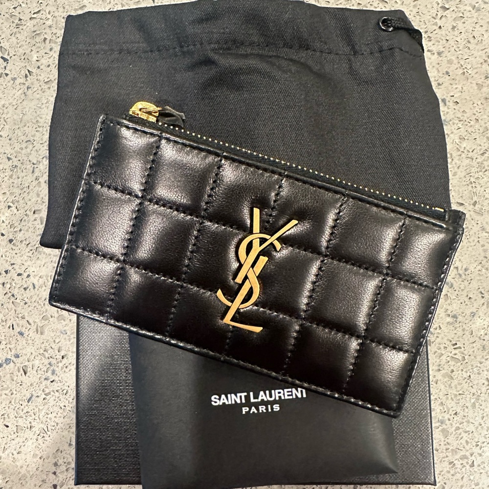 SAINT LAURENT CASSANDRE MATELASSÉ CARRÉ ZIPPED FRAGMENTS CARD CASE IN LAMBSKIN - Picture 7 of 9